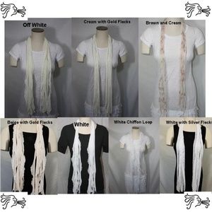 White or Beige Solid and Patterned Scarf Accessory